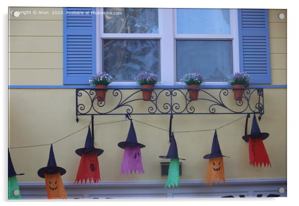 Halloween decorations on streets Acrylic by Arun 