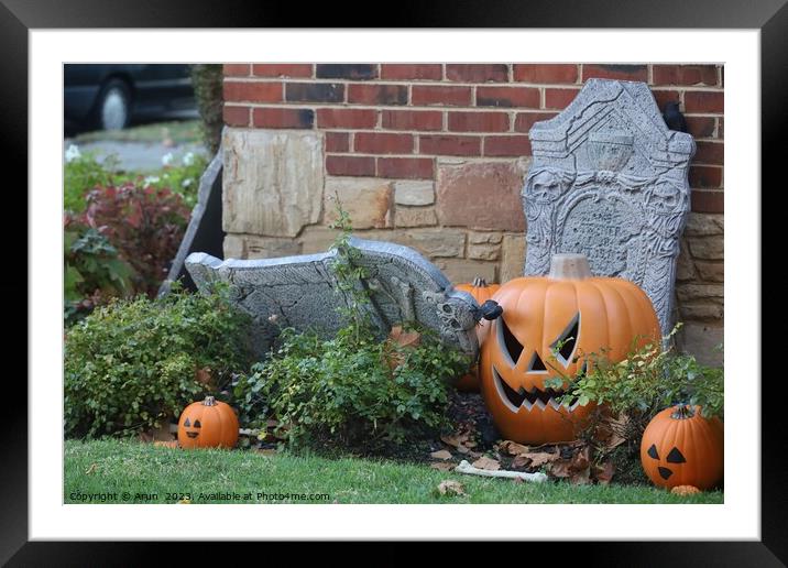 Halloween decorations on streets Framed Mounted Print by Arun 