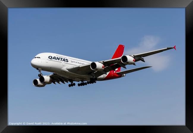 Qantas Airbus A380-842 Framed Print by David Pyatt