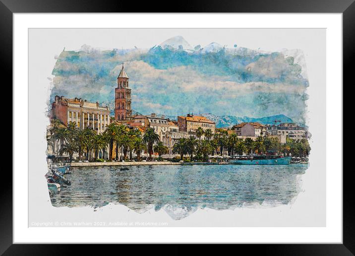 Split waterfront.  My original photograph digitally altered to give a watecolour painting effect Framed Mounted Print by Chris Warham