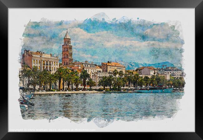 Split waterfront.  My original photograph digitally altered to give a watecolour painting effect Framed Print by Chris Warham