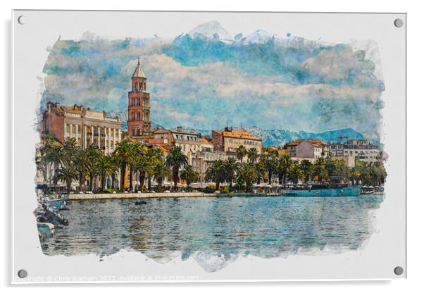 Split waterfront.  My original photograph digitally altered to give a watecolour painting effect Acrylic by Chris Warham