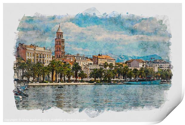 Split waterfront.  My original photograph digitally altered to give a watecolour painting effect Print by Chris Warham