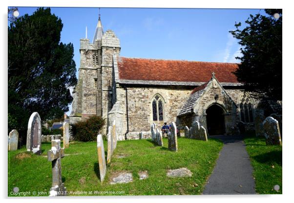 Brighstone Church and graveyard, Isle of Wight. Acrylic by john hill