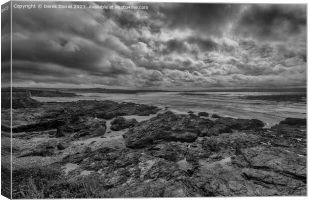 Rocky Beach At Gwithian and Godrevy (mono) Canvas Print by Derek Daniel
