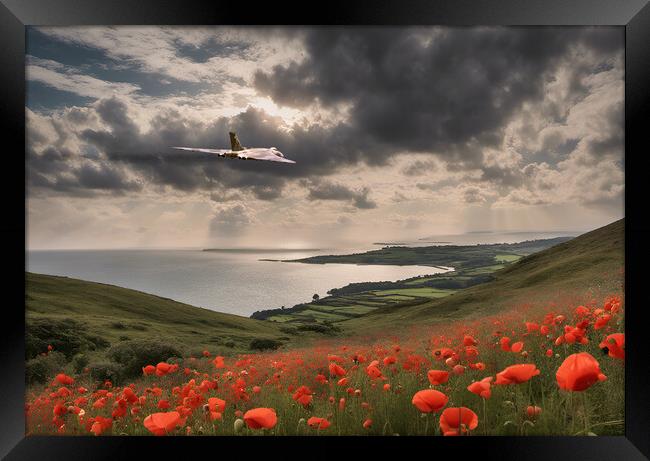 Skies of Remembrance: Vulcan's Poppy Flight Framed Print by J Biggadike