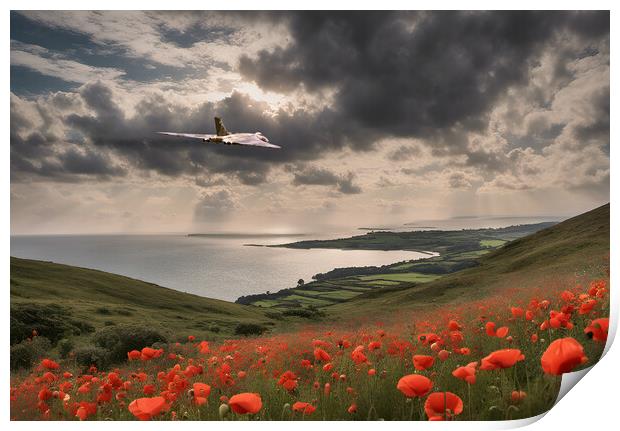 Skies of Remembrance: Vulcan's Poppy Flight Print by J Biggadike