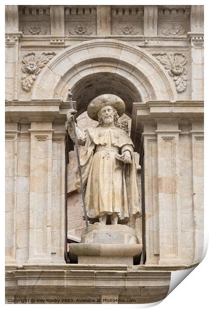 St James the pilgrim - Santiago de Compostela Cathedral Print by Kay Roxby