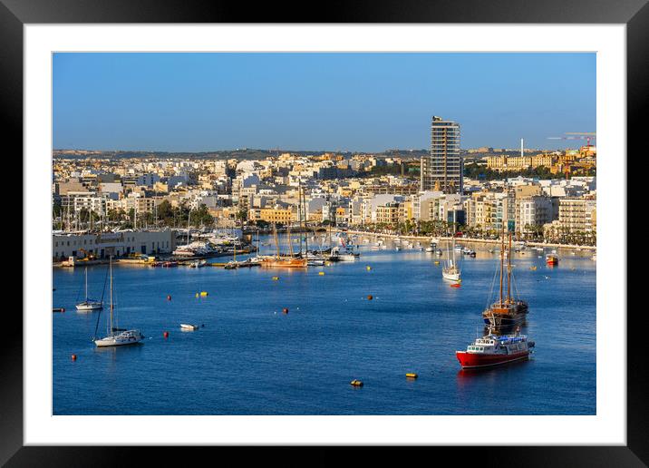 Marsamxett Harbour And Gzira Skyline In Malta Framed Mounted Print by Artur Bogacki