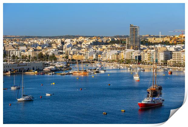 Marsamxett Harbour And Gzira Skyline In Malta Print by Artur Bogacki