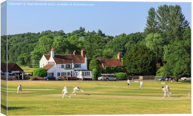 Tilford Village Cricket on the Green, Surrey Canvas Print by Pearl Bucknall