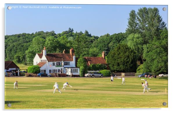 Tilford Village Cricket on the Green, Surrey Acrylic by Pearl Bucknall
