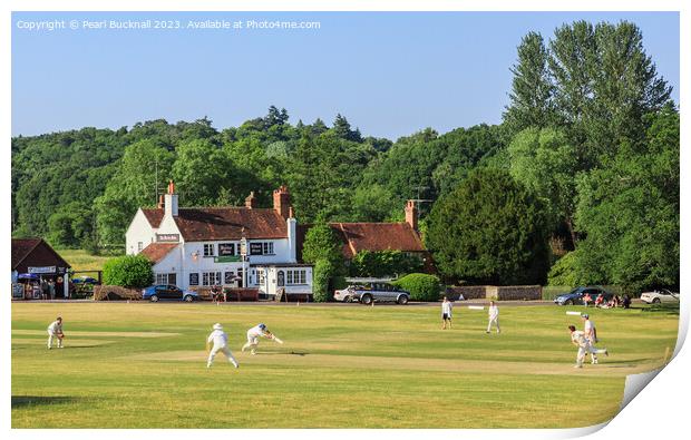 Tilford Village Cricket on the Green, Surrey Print by Pearl Bucknall