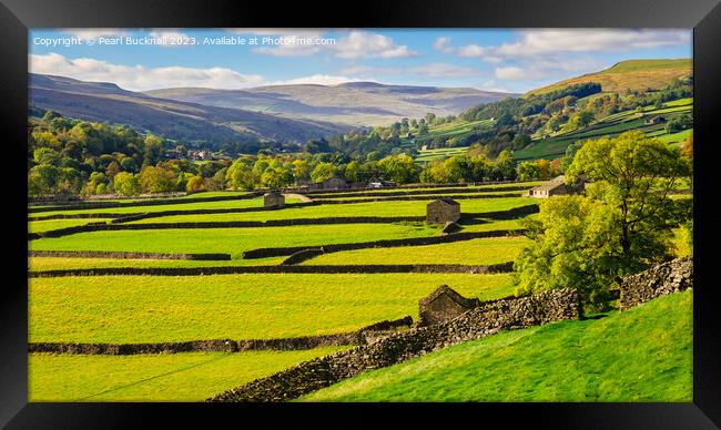 Swaledale Yorkshire Dales English Countryside pano Framed Print by Pearl Bucknall