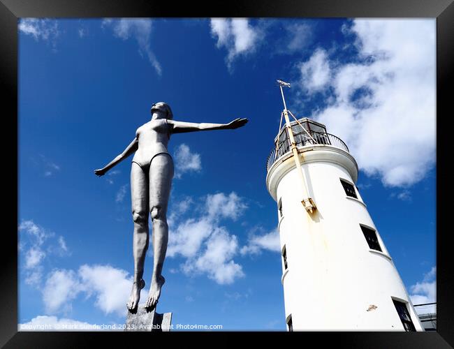 Scarborough Lighthouse and Diving Belle Statue Framed Print by Mark Sunderland