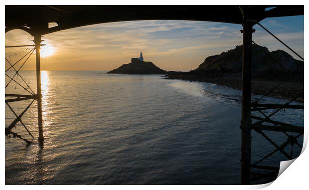 Sunrise at Mumbles lighthouse Print by Leighton Collins