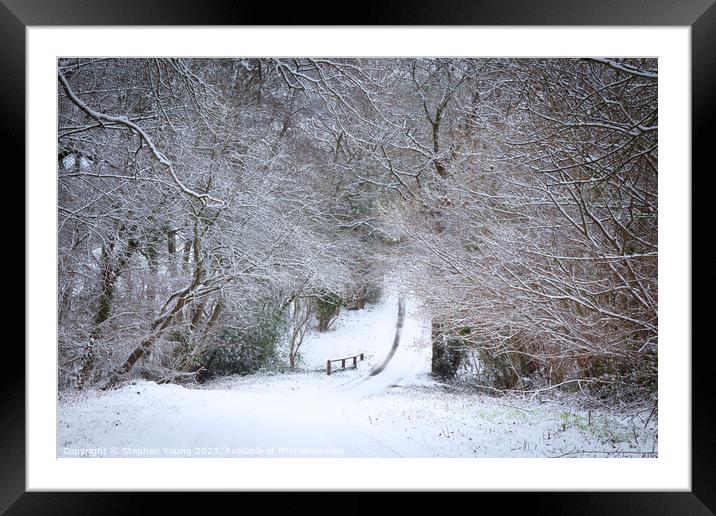 Winter's Whisper: English Countryside Lane Framed Mounted Print by Stephen Young