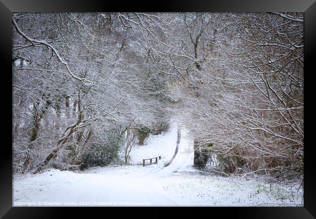 Winter's Whisper: English Countryside Lane Framed Print by Stephen Young