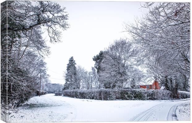 Charming Red Brick House: Winter's Touch in the Sn Canvas Print by Stephen Young