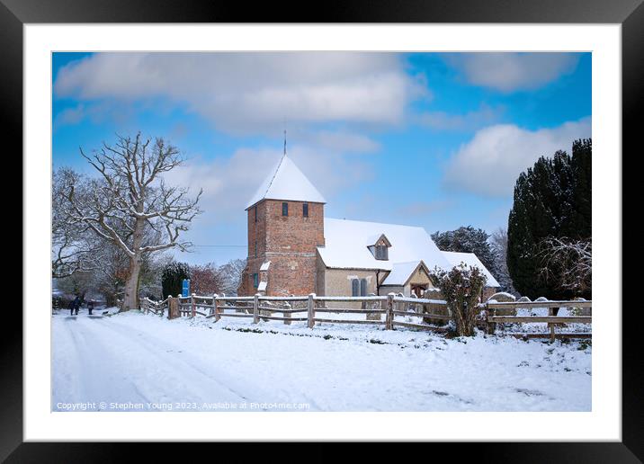 Winter's Embrace: St. Peter's Church, North Hampsh Framed Mounted Print by Stephen Young