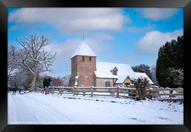 Winter's Embrace: St. Peter's Church, North Hampsh Framed Print by Stephen Young