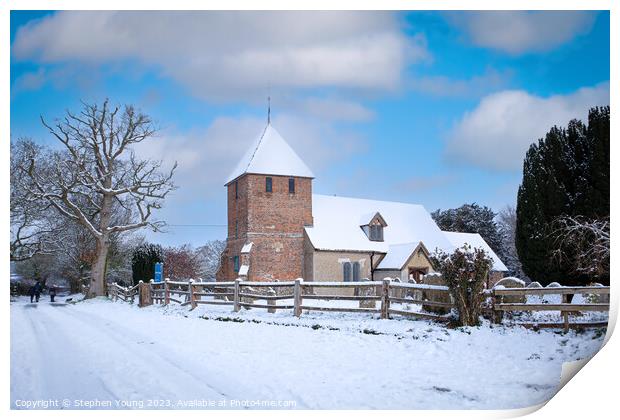 Winter's Embrace: St. Peter's Church, North Hampsh Print by Stephen Young