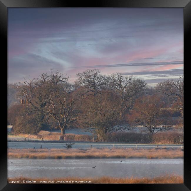 Winter's Tranquil Embrace: English Countryside Framed Print by Stephen Young