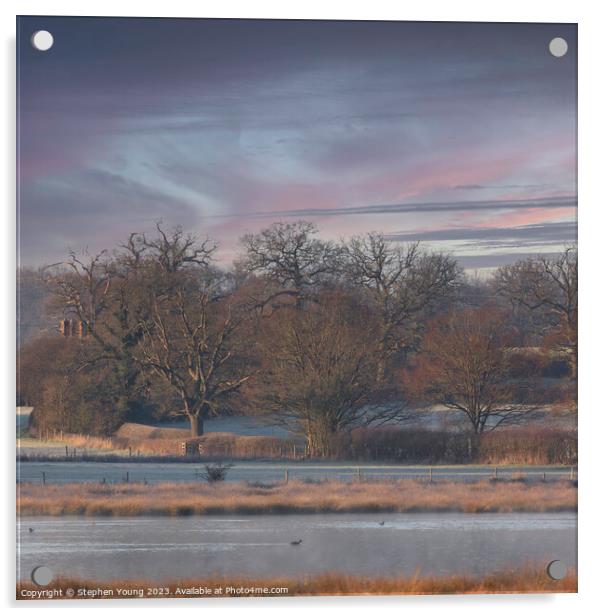 Winter's Tranquil Embrace: English Countryside Acrylic by Stephen Young