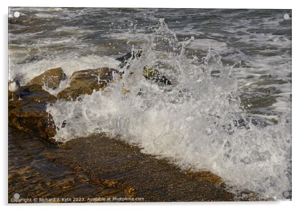 Waves, Swanage Quay, Dorset Acrylic by Richard J. Kyte