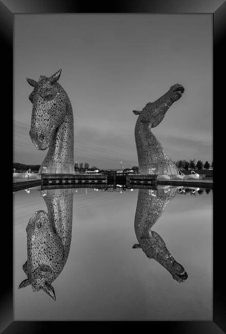 The Kelpies in black and white Framed Print by Kevin Winter