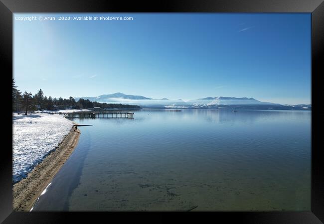 Lake Tahoe in the winter from the air Framed Print by Arun 
