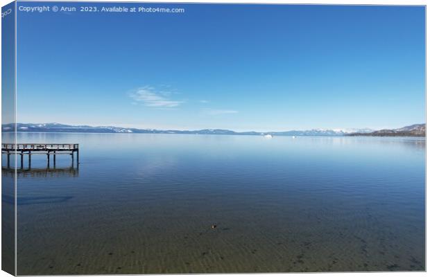 Lake Tahoe in the winter from the air Canvas Print by Arun 