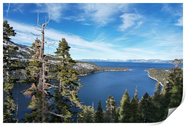 Lake Tahoe in the winter from the air Print by Arun 
