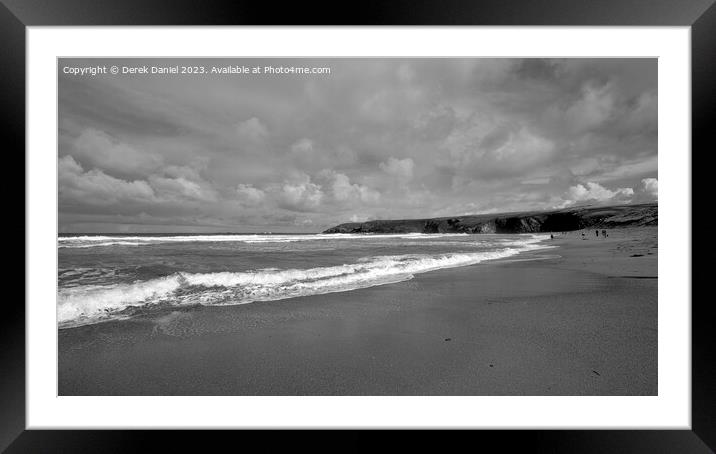 The Sandy Beach at Holywell, Cornwall (mono) Framed Mounted Print by Derek Daniel