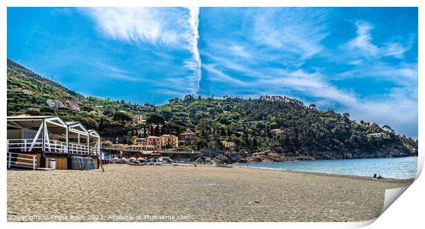 Public beach in Bonassola, Liguria Italy Print by Frank Bach