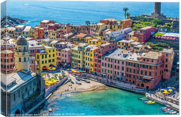 Small town of Vernazza in Cinque Terre Liguria in Italy Canvas Print by Frank Bach