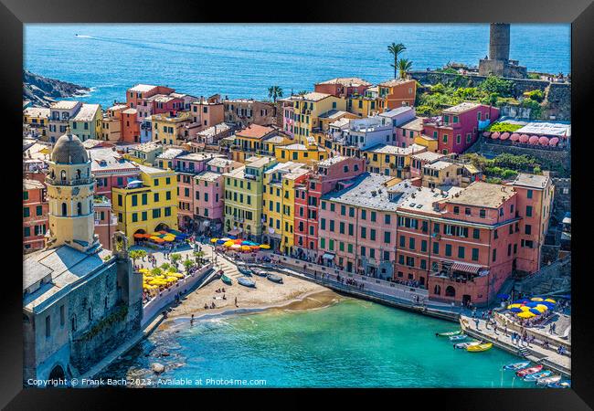 Small town of Vernazza in Cinque Terre Liguria in Italy Framed Print by Frank Bach
