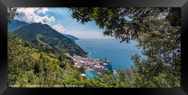 Small town of Vernazza in Cinque Terre Liguria in Italy Framed Print by Frank Bach