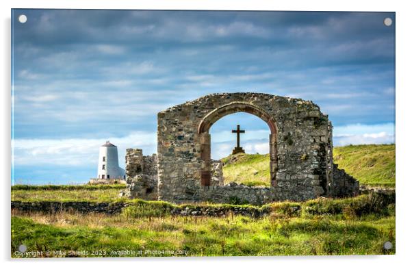 St. Dwynwen's Church ruins Acrylic by Mike Shields