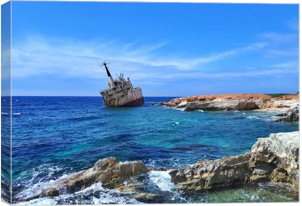Edro III Shipwreck: Abandoned Ship on Cyprus Coast Canvas Print by Sandie 