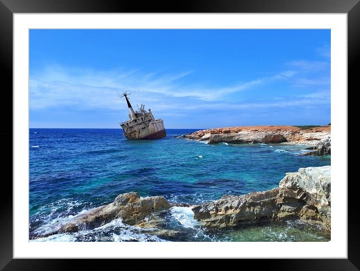 Edro III Shipwreck: Abandoned Ship on Cyprus Coast Framed Mounted Print by Sandie 