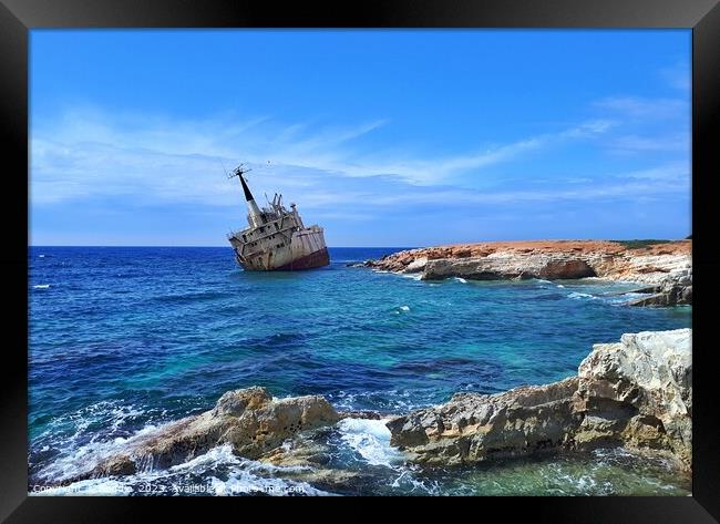 Edro III Shipwreck: Abandoned Ship on Cyprus Coast Framed Print by Sandie 