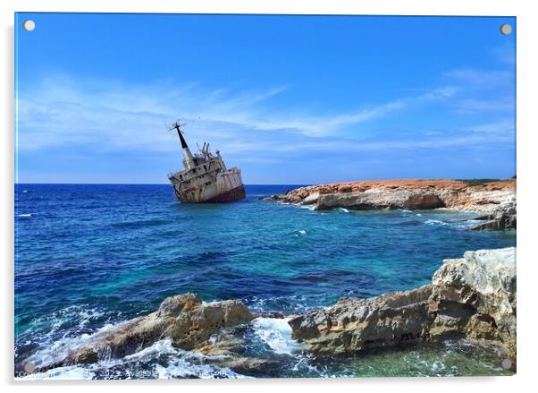 Edro III Shipwreck: Abandoned Ship on Cyprus Coast Acrylic by Sandie 