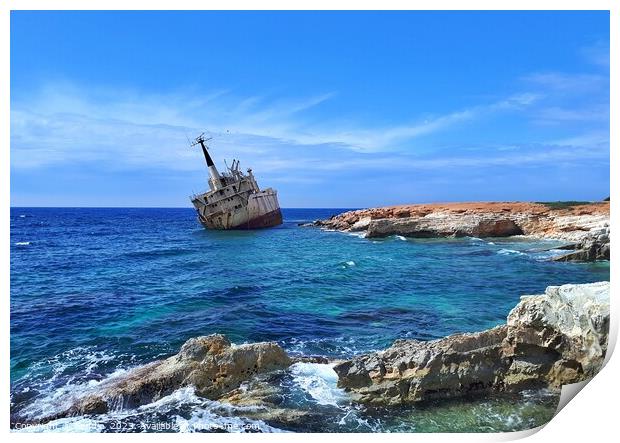 Edro III Shipwreck: Abandoned Ship on Cyprus Coast Print by Sandie 
