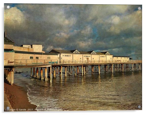 Teignmouth Pier, in winter jutting out to sea Acrylic by Sandie 