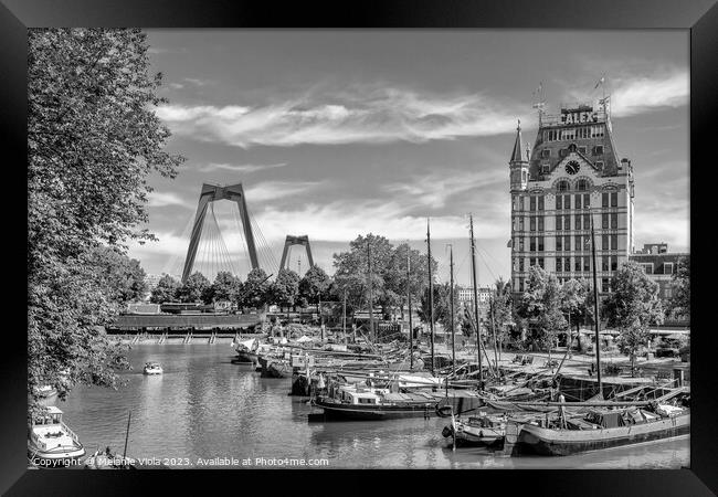 ROTTERDAM Willemsbrug and Witte Huis at historic Oude Haven | Monochrome Framed Print by Melanie Viola