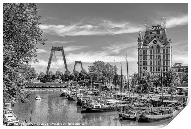ROTTERDAM Willemsbrug and Witte Huis at historic Oude Haven | Monochrome Print by Melanie Viola