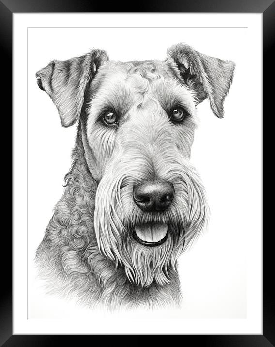 Airedale Terrier Pencil Drawing Framed Mounted Print by K9 Art