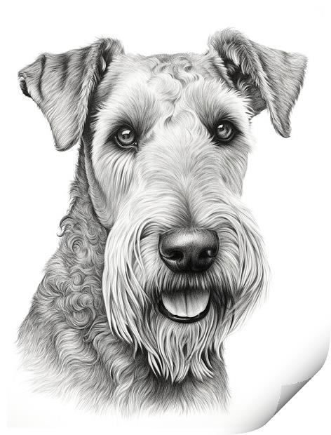 Airedale Terrier Pencil Drawing Print by K9 Art