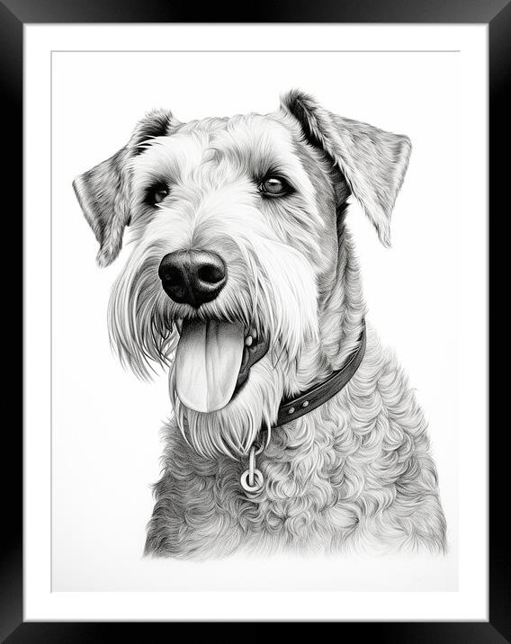 Airedale Terrier Pencil Drawing Framed Mounted Print by K9 Art